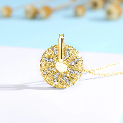 Round Moissanite Sun Necklace in Gold – Luxury Pendant with Chain, Trending 2024 Jewelry, Non-Tarnish