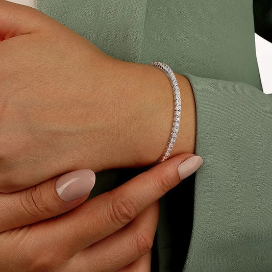Exquisite 2MM D Color Moissanite Tennis Bracelet crafted with genuine 925 Silver