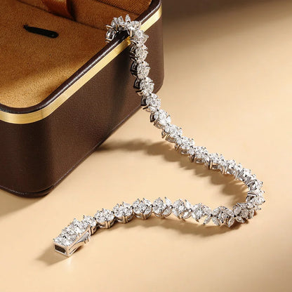 1.5*3mm Marquise Cut Moissanite Bracelet for Women | D Color Diamond-Grade Four Leaf Clover Design | 925 Sterling Silver Fine Jewelry
