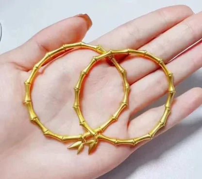 24K Pure Gold Bamboo Bracelet | Women's Elastic Design | 999 Real Gold