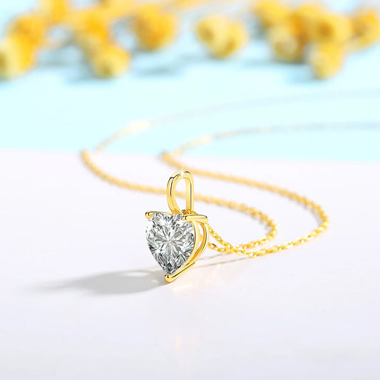 14k Gold Heart Pendant with Premium Moissanite - Certified Luxury