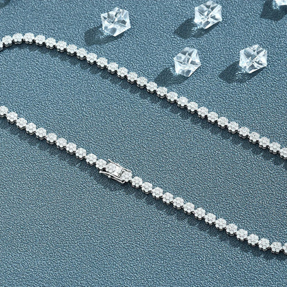 D Color Full Zircon and Moissanite Flower Cluster Tennis Necklace for Women in 925 Sterling Silver – Luxury Wedding Jewelry Gift