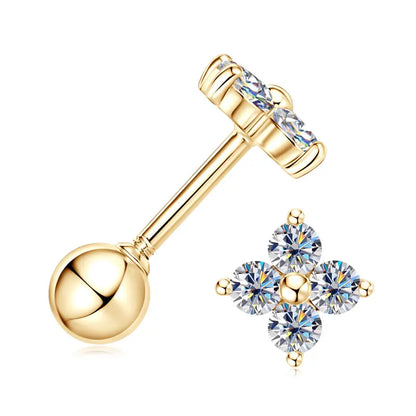 10K Gold Flower Clover Moissanite Stud Earrings – Real Gold, GRA Certified, Hypoallergenic Wedding Jewelry