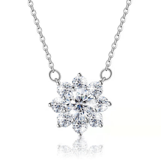 1ct 2ct Moissanite Sunflower Necklace Pure 925 Silver Rhodium Plating Woman Pendants Luxury Wedding Jewelry With Chain D