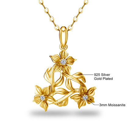 Certified Moissanite Flower Necklace in Gold for Women – Natural Stone Pendant with Diamond-Like Brilliance and Chain, Luxury Gift 2025