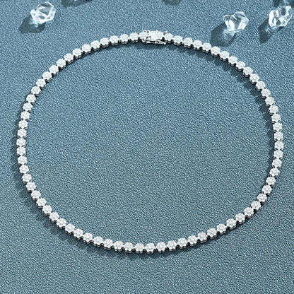 D Color Full Zircon and Moissanite Flower Cluster Tennis Necklace for Women in 925 Sterling Silver – Luxury Wedding Jewelry Gift