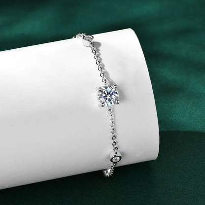 Adjustable 21.5cm 925 Silver Bracelet for Women Featuring 6.5mm & 2.5mm VVS1 Moissanite Diamonds – 2025 Trend Jewelry Gift