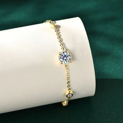 Adjustable 21.5cm 925 Silver Bracelet for Women Featuring 6.5mm & 2.5mm VVS1 Moissanite Diamonds – 2025 Trend Jewelry Gift
