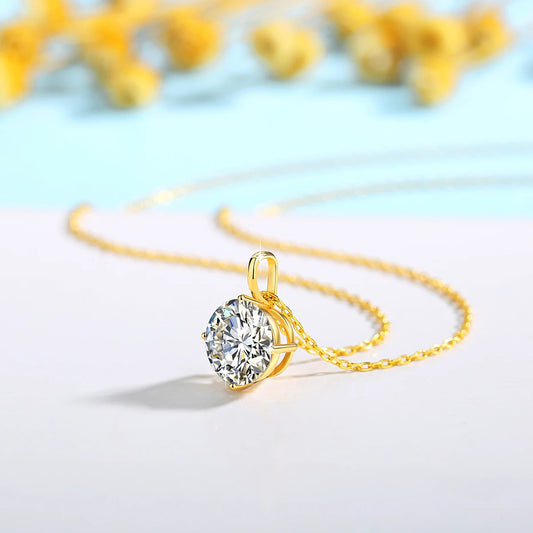 Authentic 14K Gold Moissanite Pendant Necklace | Brilliant Diamond-Like Sparkle