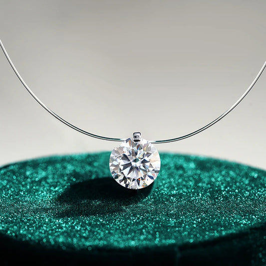 Floating Moissanite Pendant Necklace - S925 Silver with 18K Gold Plating