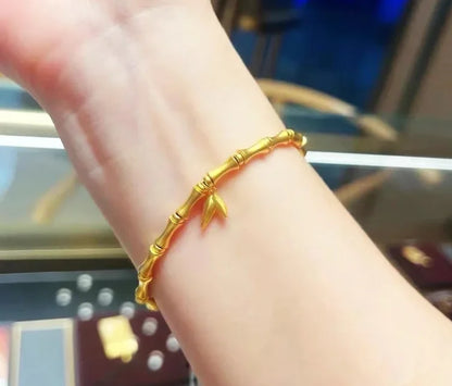 24K Pure Gold Bamboo Bracelet | Women's Elastic Design | 999 Real Gold