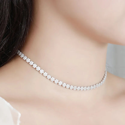 Serenity Flower Shape D Color Moissanite Tennis Necklace for Women – 100% 925 Sterling Silver with 18K Gold Plated Adjustable Chain Jewelry