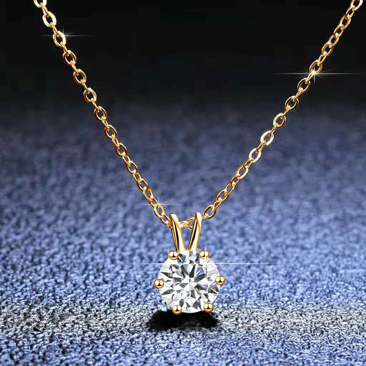 Authentic 14K Gold Moissanite Diamond Pendant Necklace - Premium 6-Prong Setting with NGTC Certification - Elegant Wedding & Valentine's Day Jewelry Gift