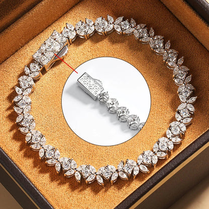 1.5*3mm Marquise Cut Moissanite Bracelet for Women | D Color Diamond-Grade Four Leaf Clover Design | 925 Sterling Silver Fine Jewelry