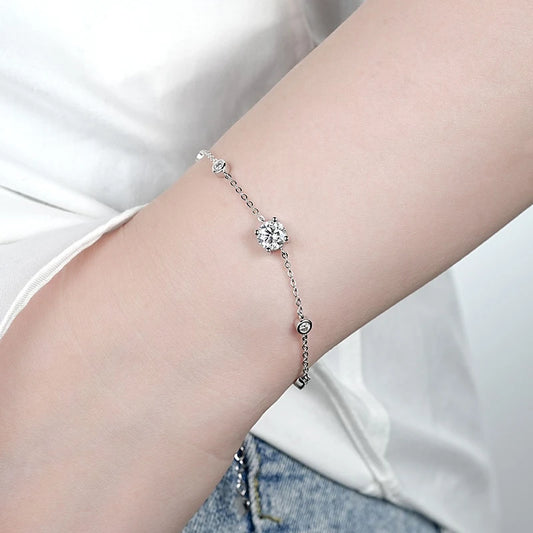 7-Stone Moissanite Bracelet - Sparkly S925 Silver Chain