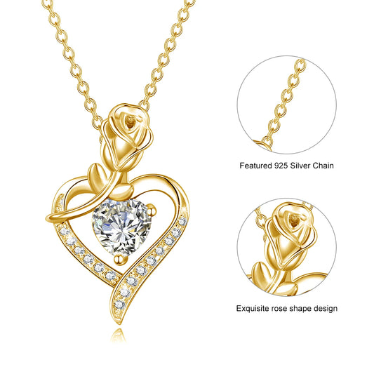 Luxury Rose Flower Moissanite Necklace For Women Heart Pendant With Certificate Designer Jewelry Cupple Lovers Gifts Hot