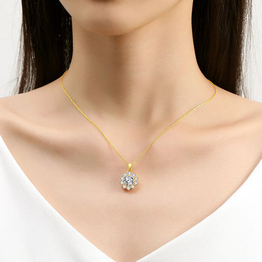 Radiant Bloom: 1ct Certified Moissanite Flower Pendant in 18K Gold