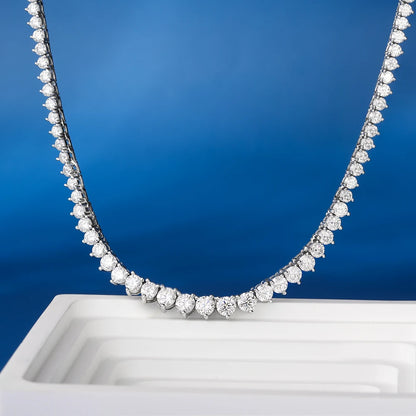 3-4.5mm Gradient Moissanite Tennis Necklace in 925 Sterling Silver with D Color Lab-Created Diamonds, 3-Claw Setting