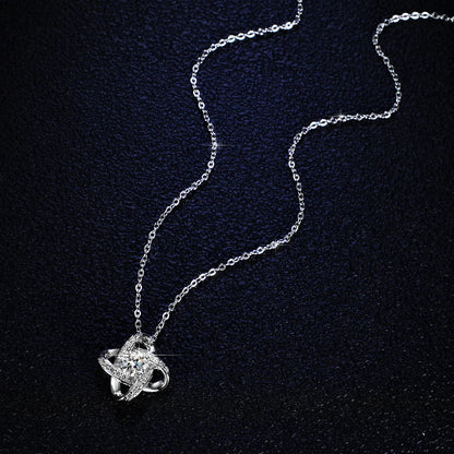 Luxury White Gold Pendant Necklace with 1 Carat Moissanite Diamond, Featuring Four-Leaf Clover and Windmill Design on a Delicate Clavicle Chain – Elegant Women's Fashion Jewelry