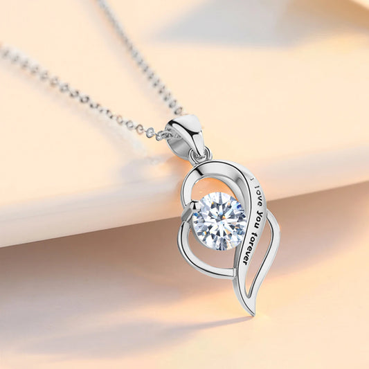 Valentine Gift I Love You Forever Moissanite Necklace 1 Carat With Certificate Sterling Silver 925 Jewelry Pass Diamond Tester D