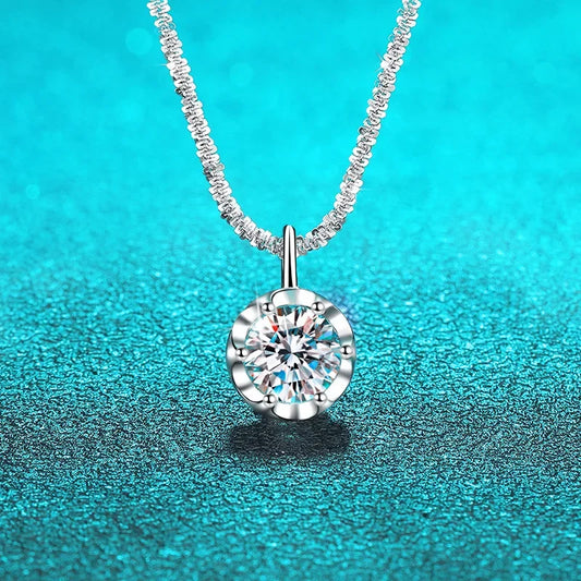 1CT 2CT Certified D Color Moissanite Necklace for Women Sparkling Lab Diamond Pendant Chain S925 Sterling Silver Jewelry