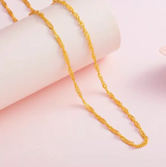 Exquisite 24K Pure Gold Ceremonial Chain Necklace - Timeless Elegance for Wedding Celebrations