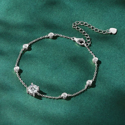 Adjustable 21.5cm 925 Silver Bracelet for Women Featuring 6.5mm & 2.5mm VVS1 Moissanite Diamonds – 2025 Trend Jewelry Gift