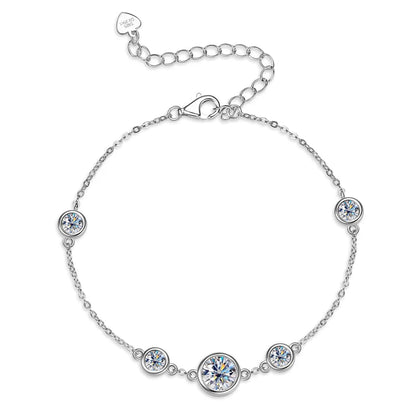 Adjustable 21.5cm 925 Silver Bracelet for Women Featuring 6.5mm & 2.5mm VVS1 Moissanite Diamonds – 2025 Trend Jewelry Gift