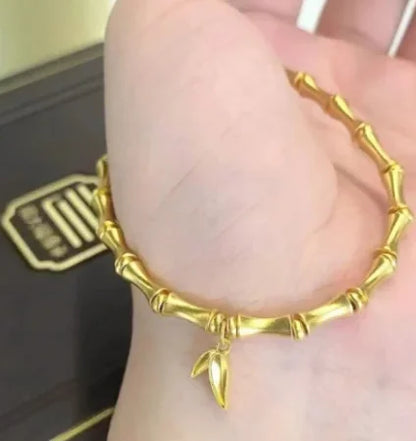 24K Pure Gold Bamboo Bracelet | Women's Elastic Design | 999 Real Gold