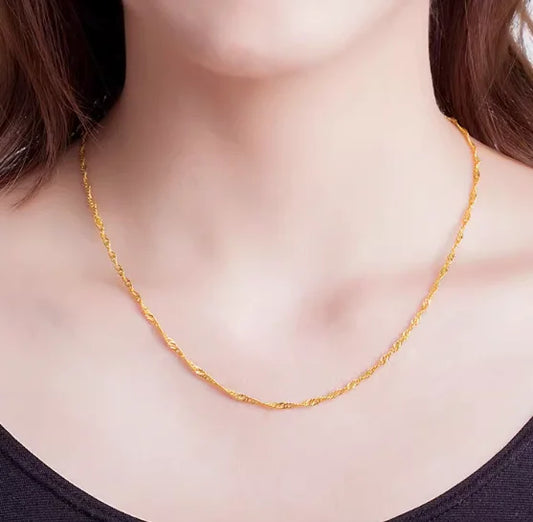 Exquisite 24K Pure Gold Ceremonial Chain Necklace - Timeless Elegance for Wedding Celebrations