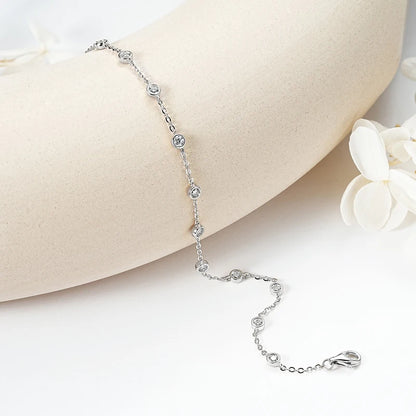 Adjustable 21.5cm 925 Silver Bracelet for Women Featuring 6.5mm & 2.5mm VVS1 Moissanite Diamonds – 2025 Trend Jewelry Gift