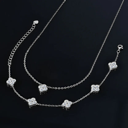 3-in-1 Clover Flower Pendant Necklace Earrings Bracelet Sets 925 Silver 3mm D Moissanite Jewelry Set